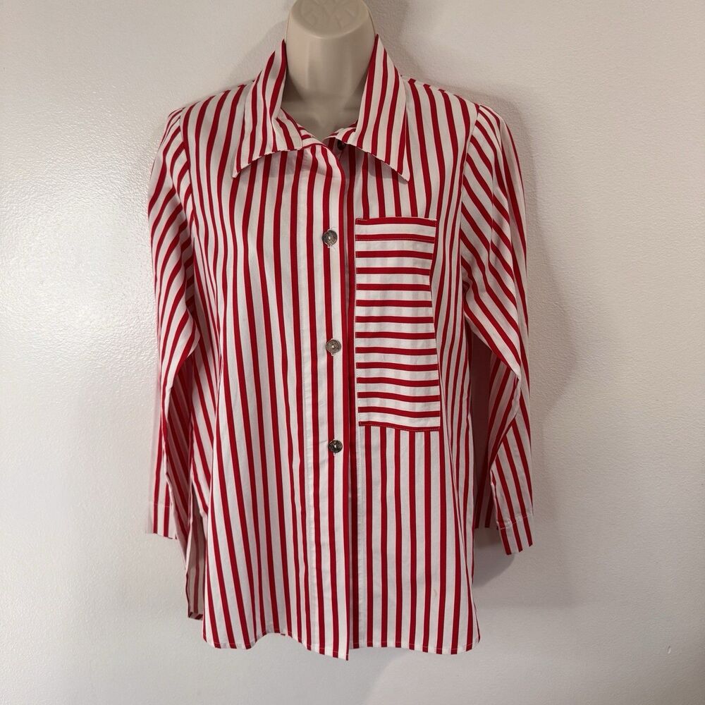 Vitamin Shirt Blouse Tunic S Red White Circus Stripe 100% Cotton Lagen Artsy